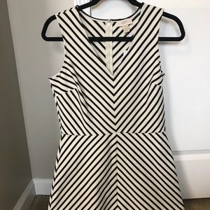 LOFT Cream Black Chevron Stripe Dress Sleeveless